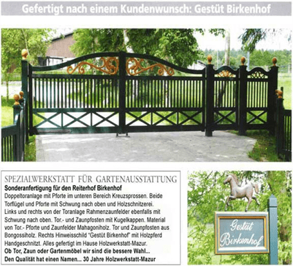 Sehr große Friesentor- und Zaunanlage mit schnitzerein für einen Reiterhof